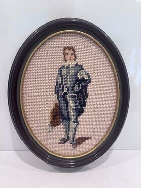 Vintage hand stitched needlepoint cross stitch portrait renaissance gentleman
